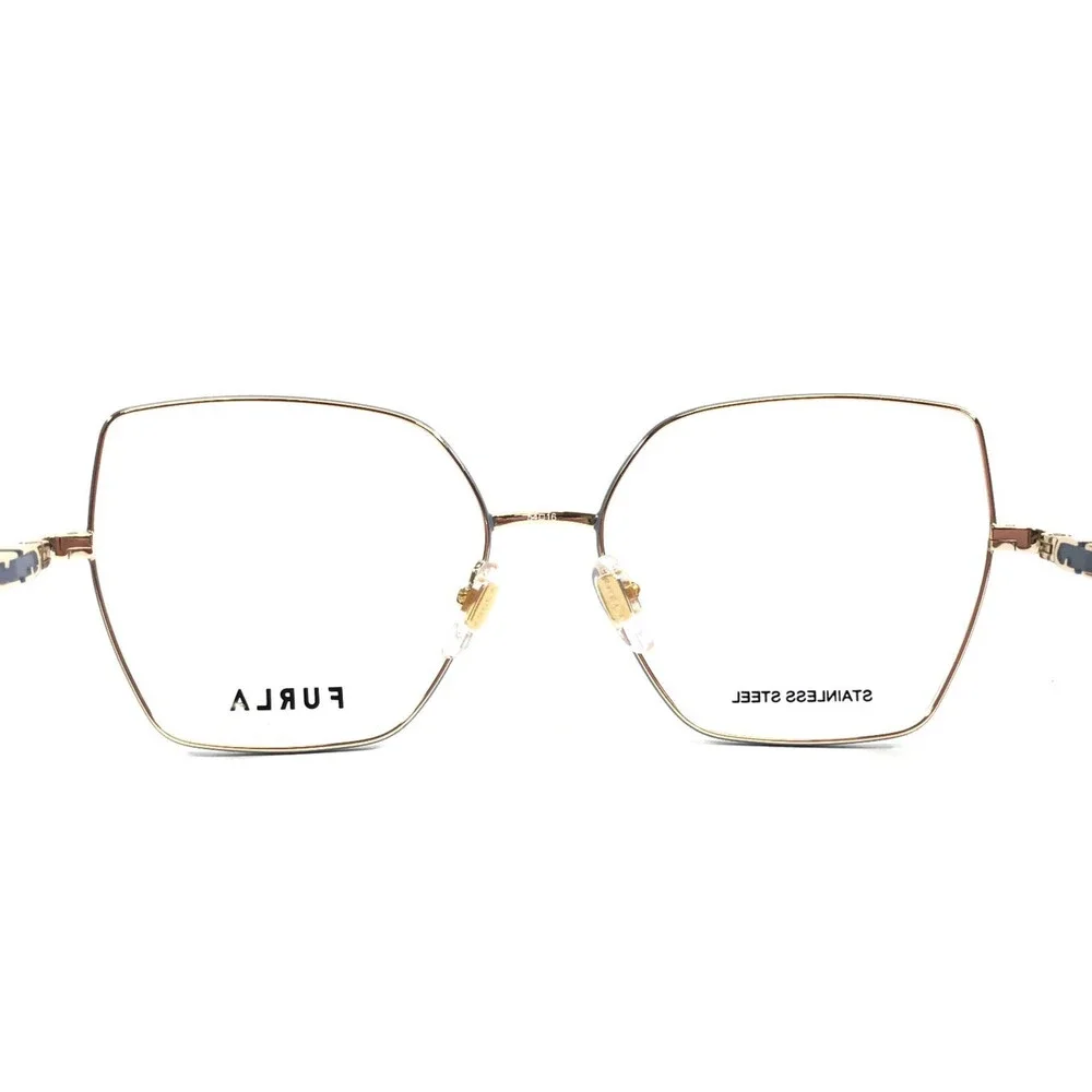 Furla Eyeglasses Frames VFU835 COL.0E91 Blue Gold Butterfly Wire Rim 54-16-140
